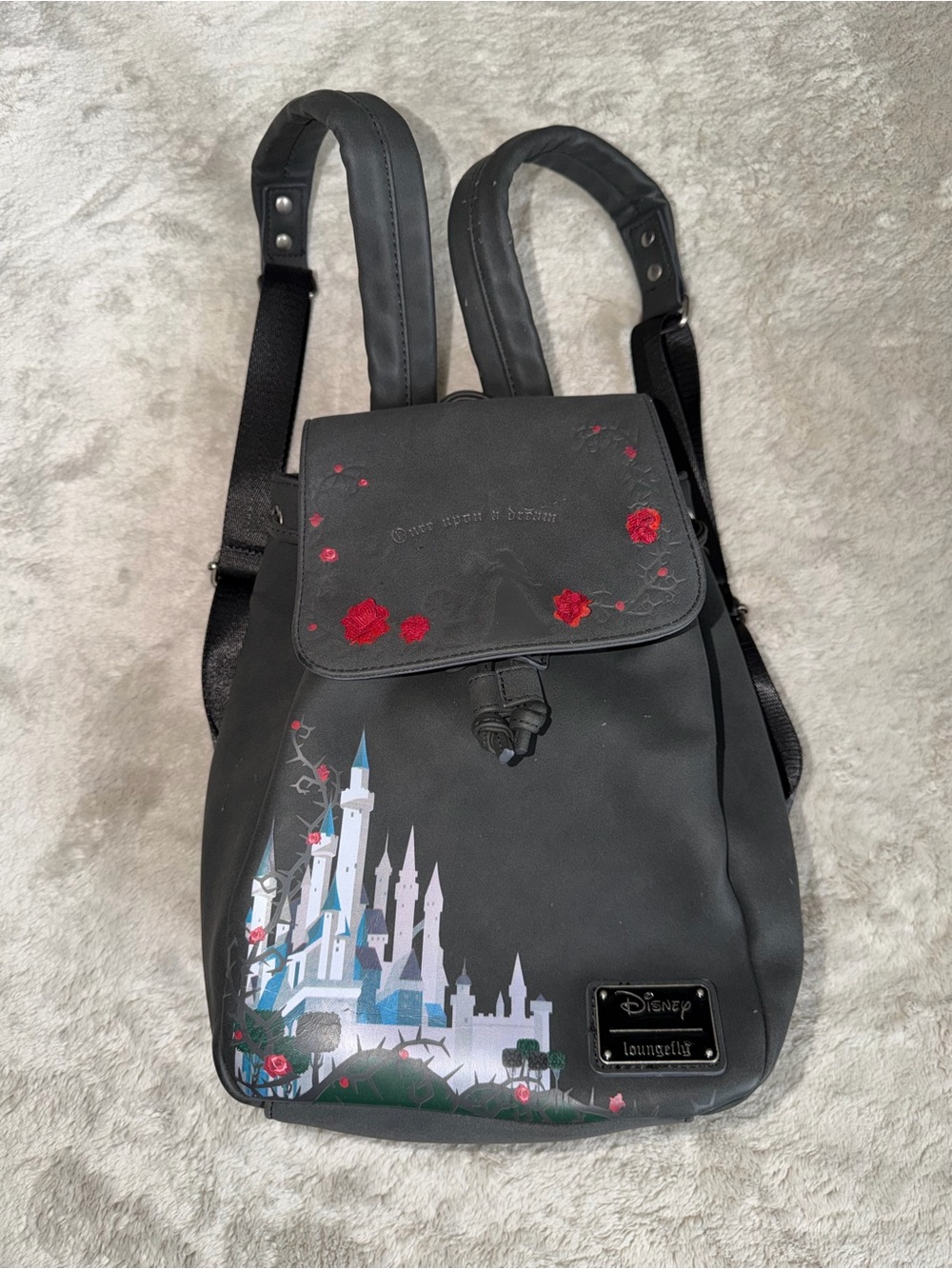 Disney Loungefly Sleeping Beauty Castle Princess Backpack Black Rosette